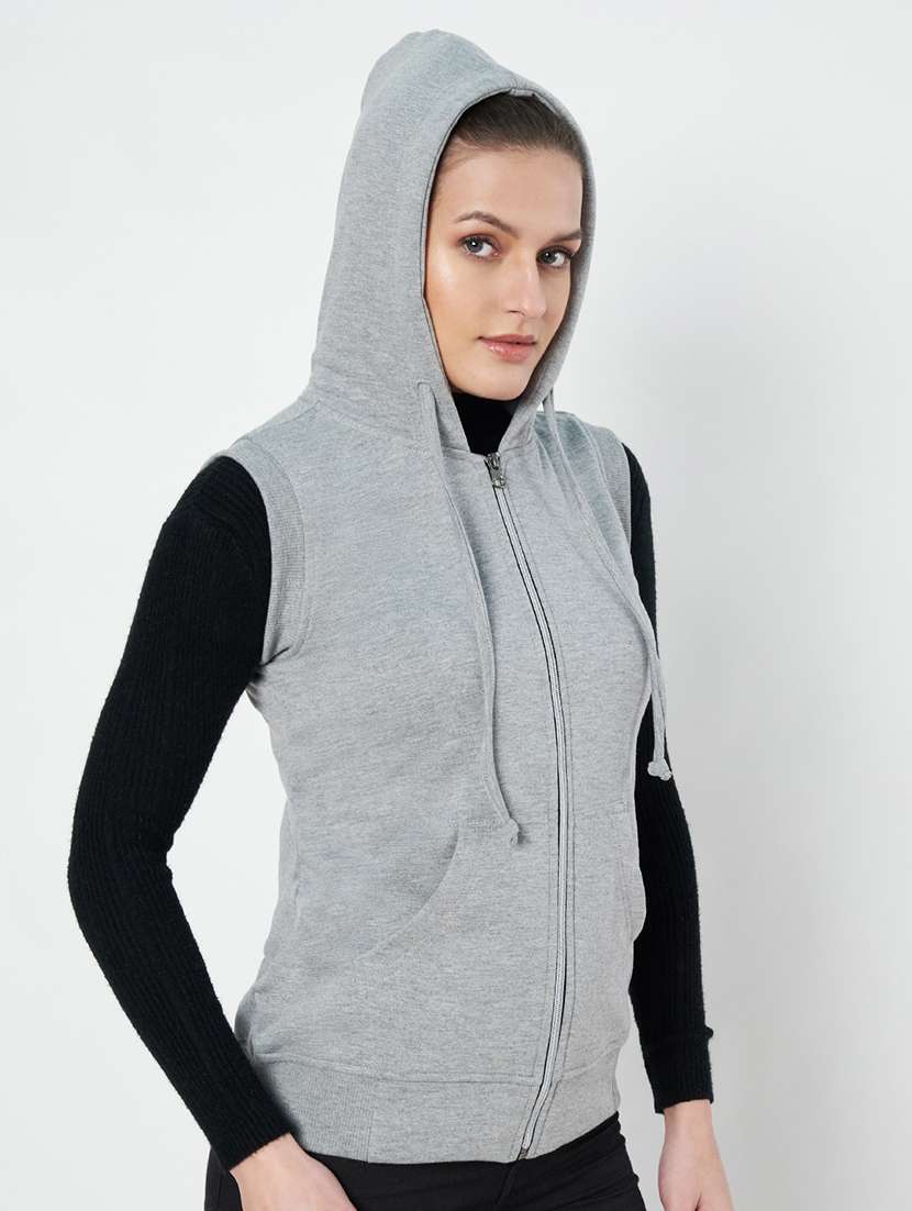 women solid sleeveless hooded sweatshirt - 22086935 -  Standard Image - 2