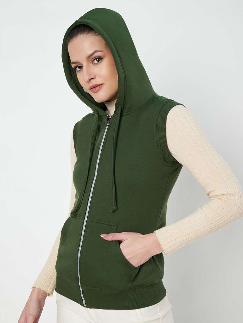women solid sleeveless hooded sweatshirt - 22086936 -  Standard Image - 2