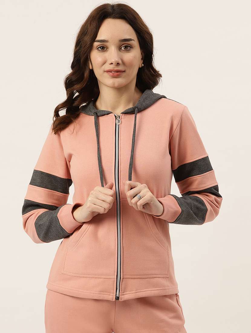 women color blocked long sleeve hooded sweatshirt