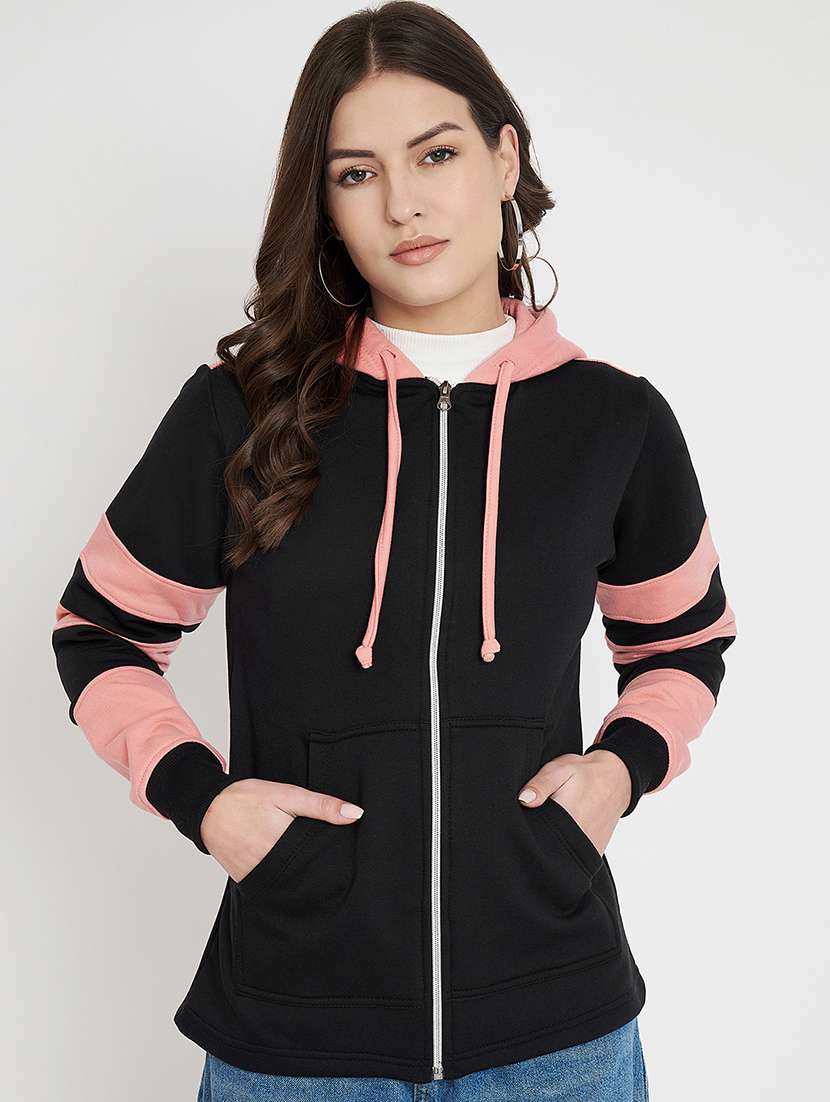 women color blocked long sleeve hooded sweatshirt - 22086972 -  Standard Image - 2
