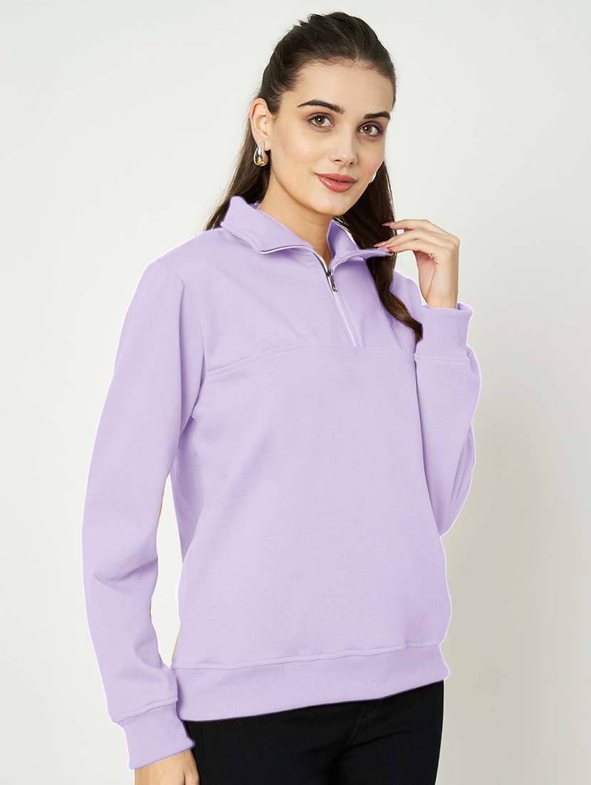 women solid long sleeve stand collar sweatshirt - 22086983 -  Standard Image - 2