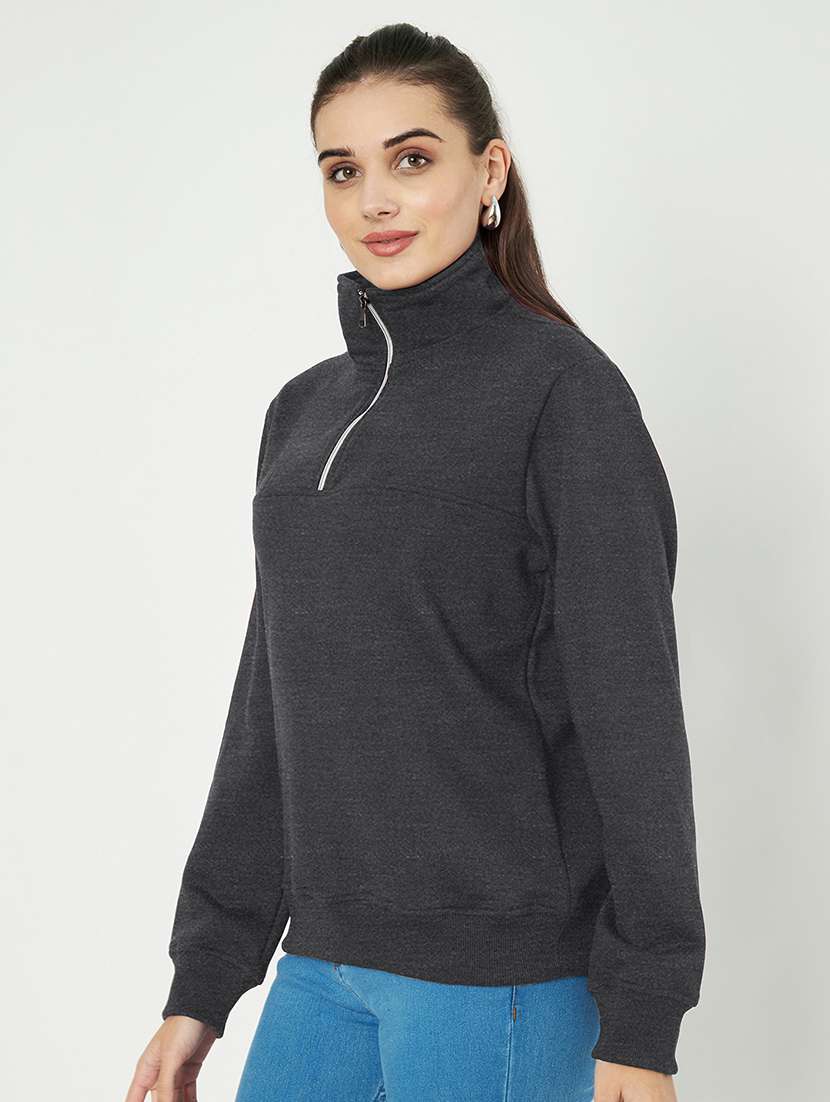 women solid long sleeve stand collar sweatshirt - 22086984 -  Standard Image - 2