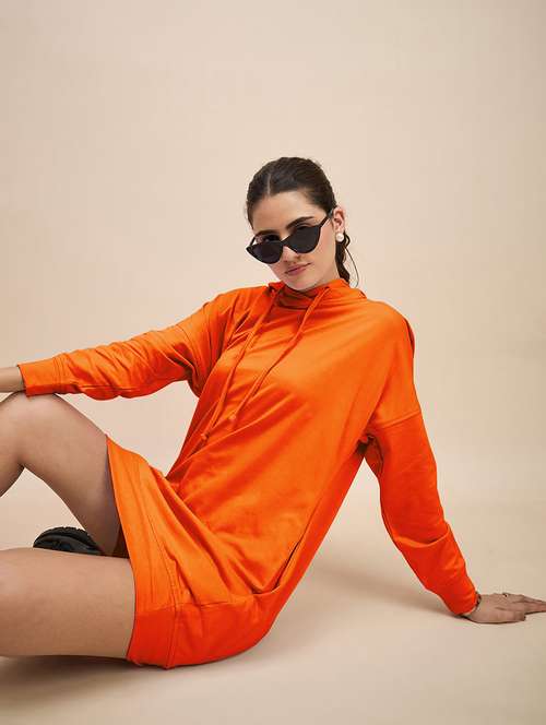 women solid long sleeve hooded dress - 22086988 - Standard Image - 0