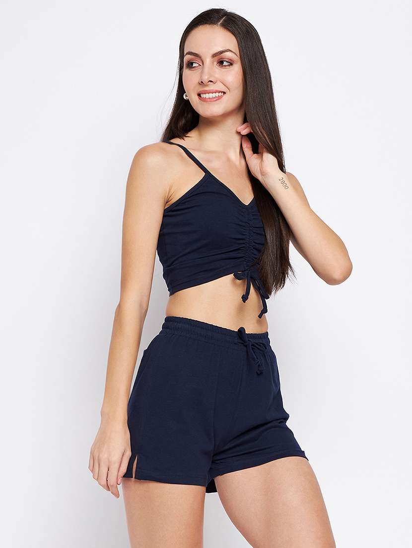 women solid sleeveless top & shorts co-ord set - 22086993 -  Standard Image - 2