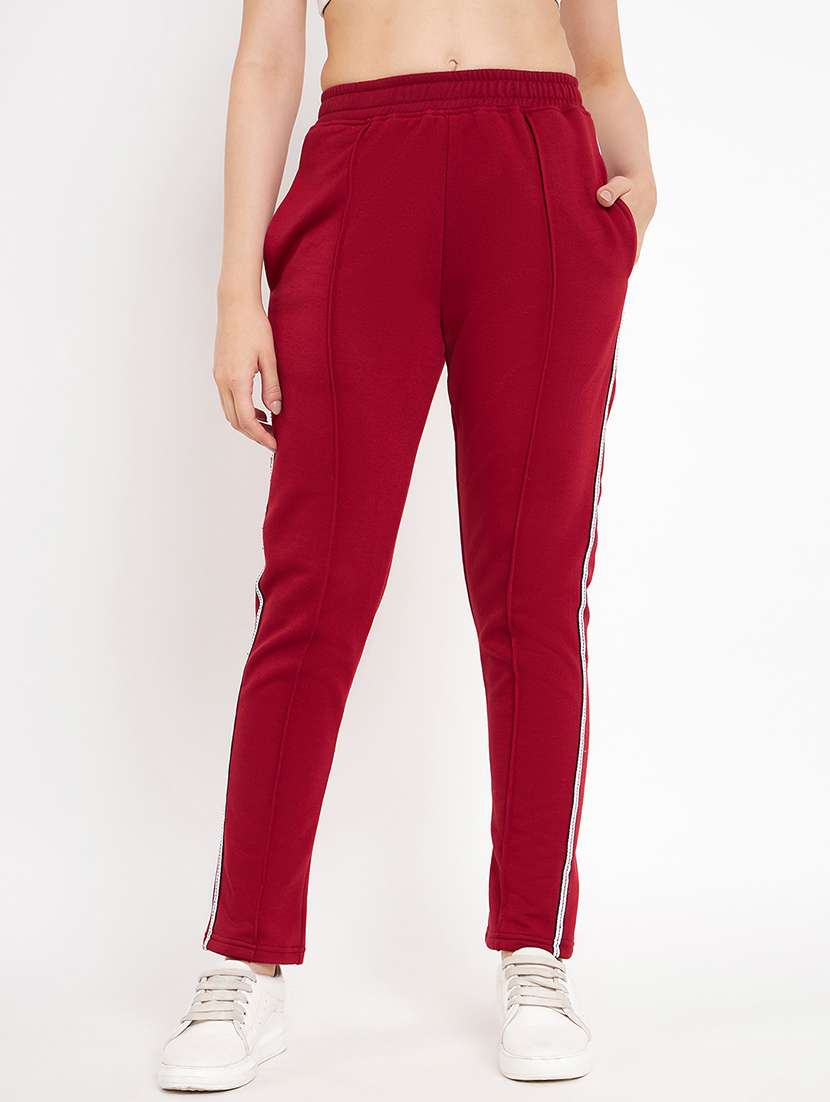 women solid mid rise regular fit track pant