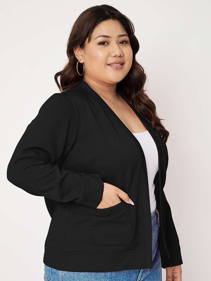 Women Plus Size Solid Long Sleeve Jacket Shrug - 22087050 -  Standard Image - 2