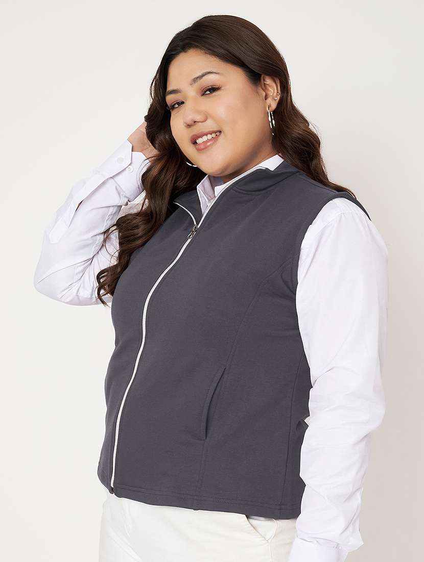 women plus size solid sleeveless jacket - 22087054 -  Standard Image - 2