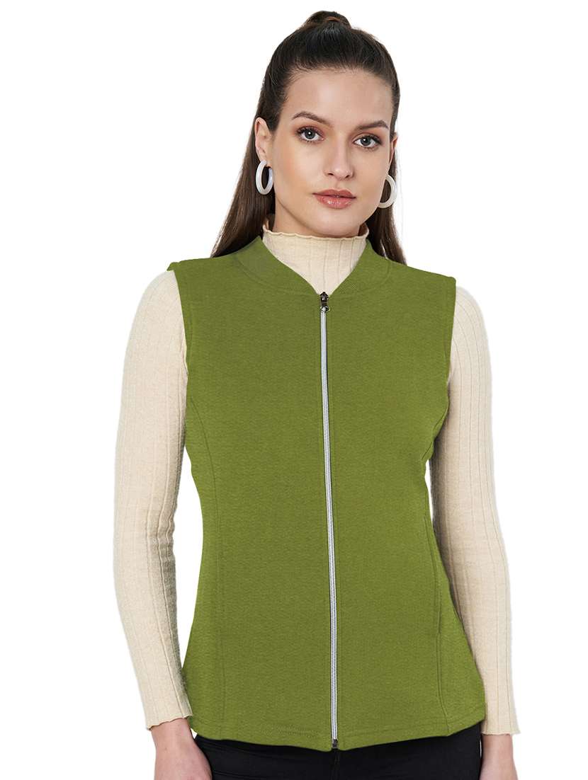 women solid sleeveless jacket