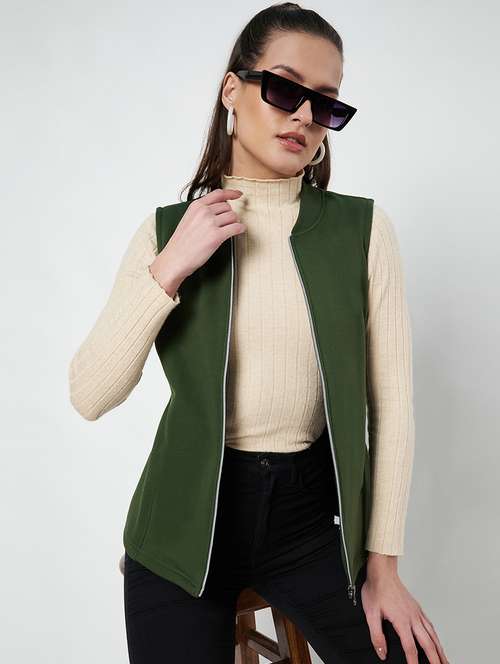 women solid sleeveless jacket - 22087078 - Standard Image - 0