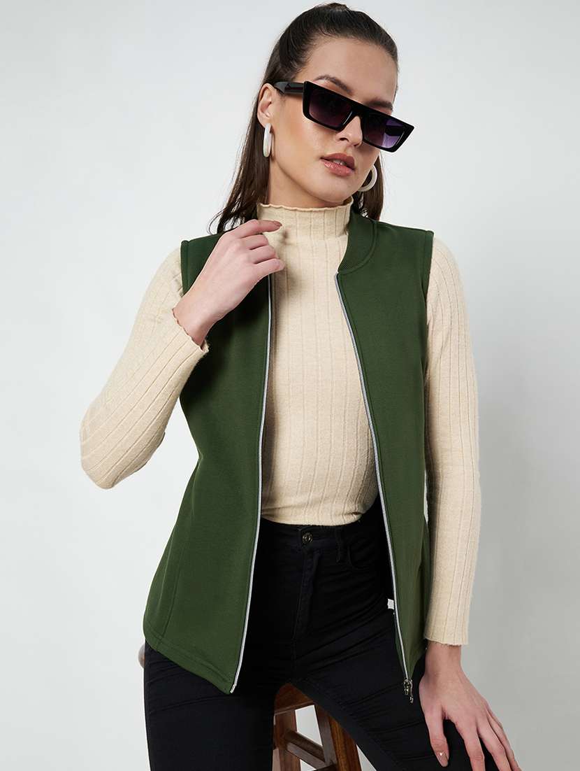 women solid sleeveless jacket - 22087078 - Zoom Image - 0