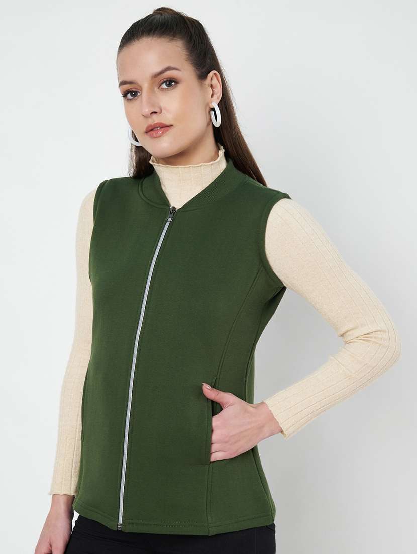 women solid sleeveless jacket - 22087078 - Standard Image - 2