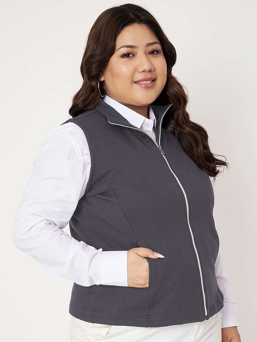 women plus size solid sleeveless jacket - 22087093 -  Standard Image - 2
