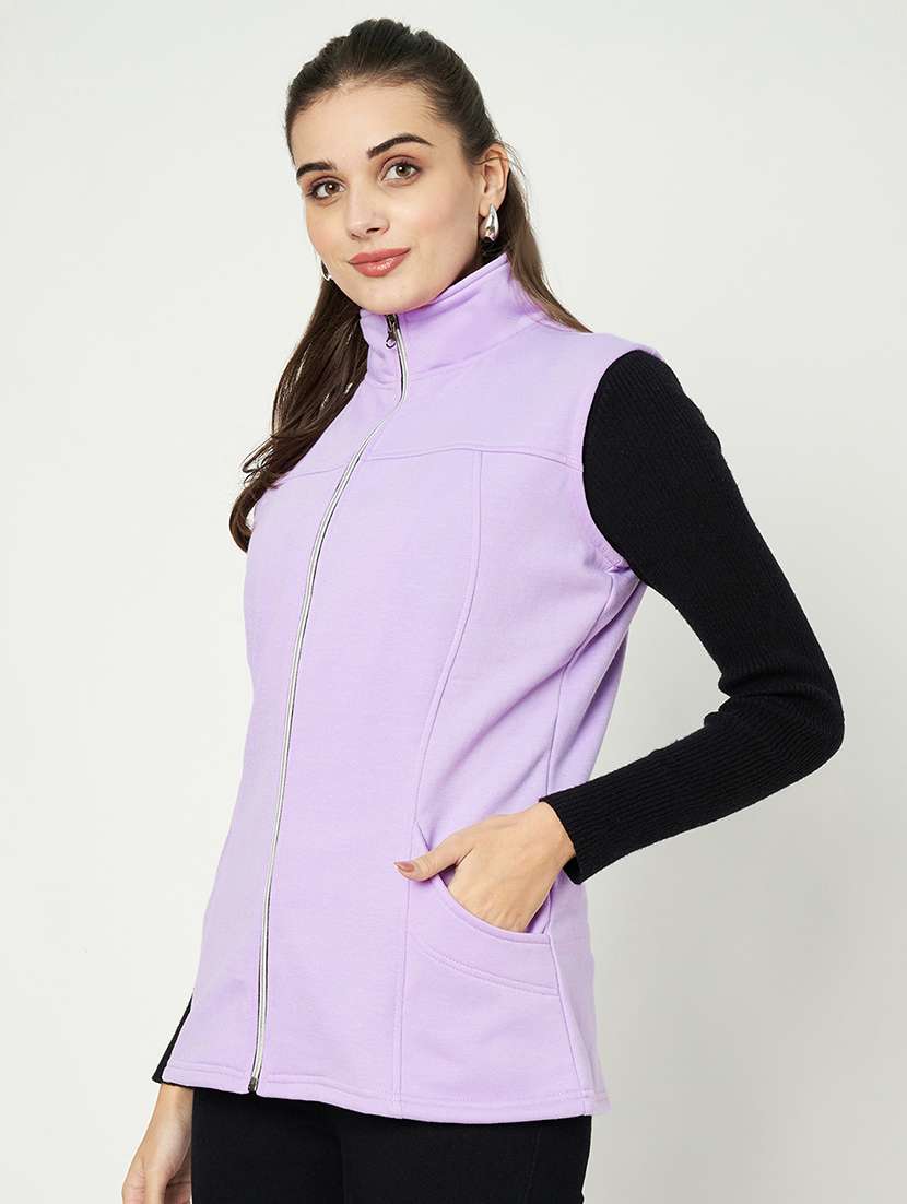 women solid sleeveless jacket - 22087103 -  Standard Image - 2