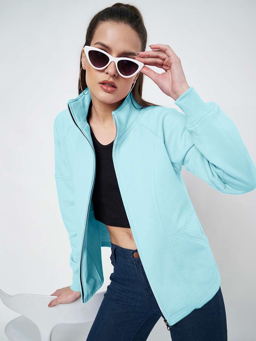 women solid stand collar long sleeve jacket - 22087107 -  Standard Image - 2