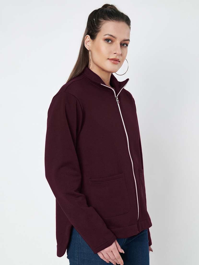 women solid stand collar long sleeve jacket - 22087123 -  Standard Image - 2