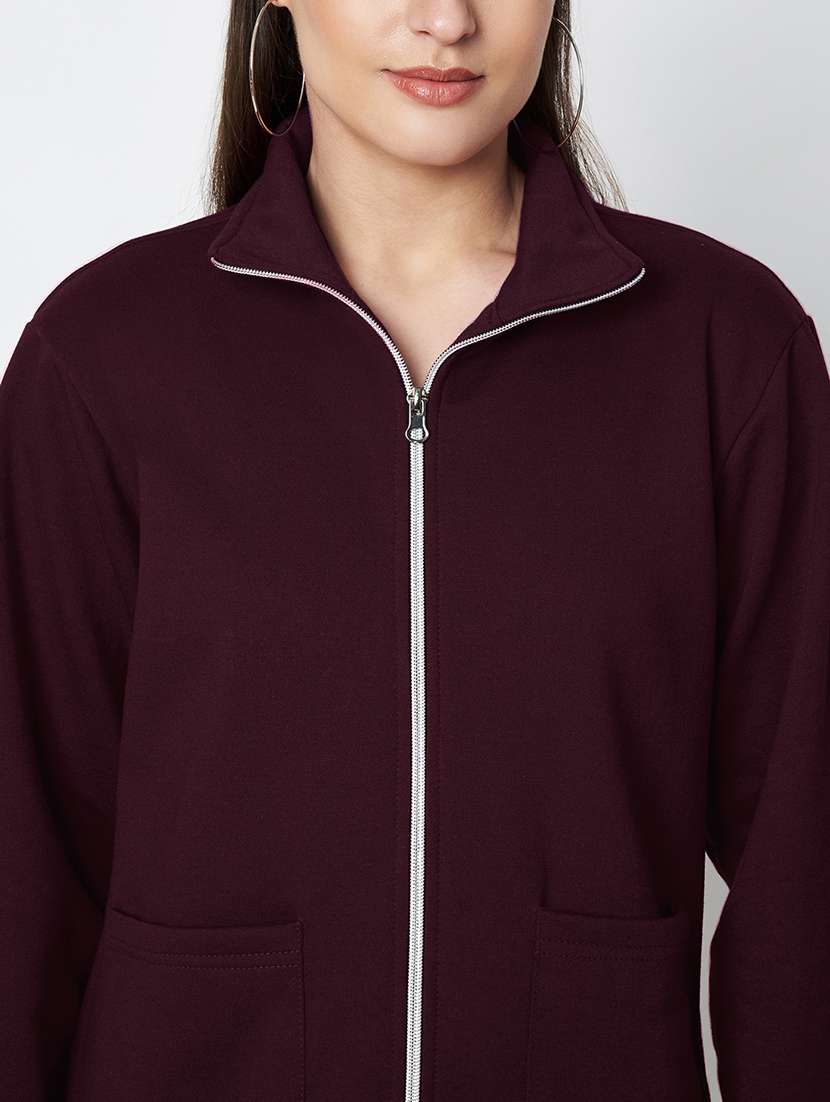 women solid stand collar long sleeve jacket - 22087123 -  Standard Image - 7