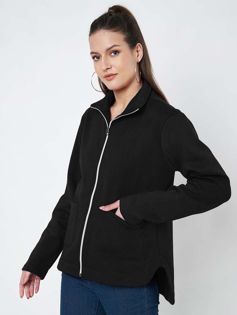 women solid stand collar long sleeve jacket - 22087124 -  Standard Image - 2