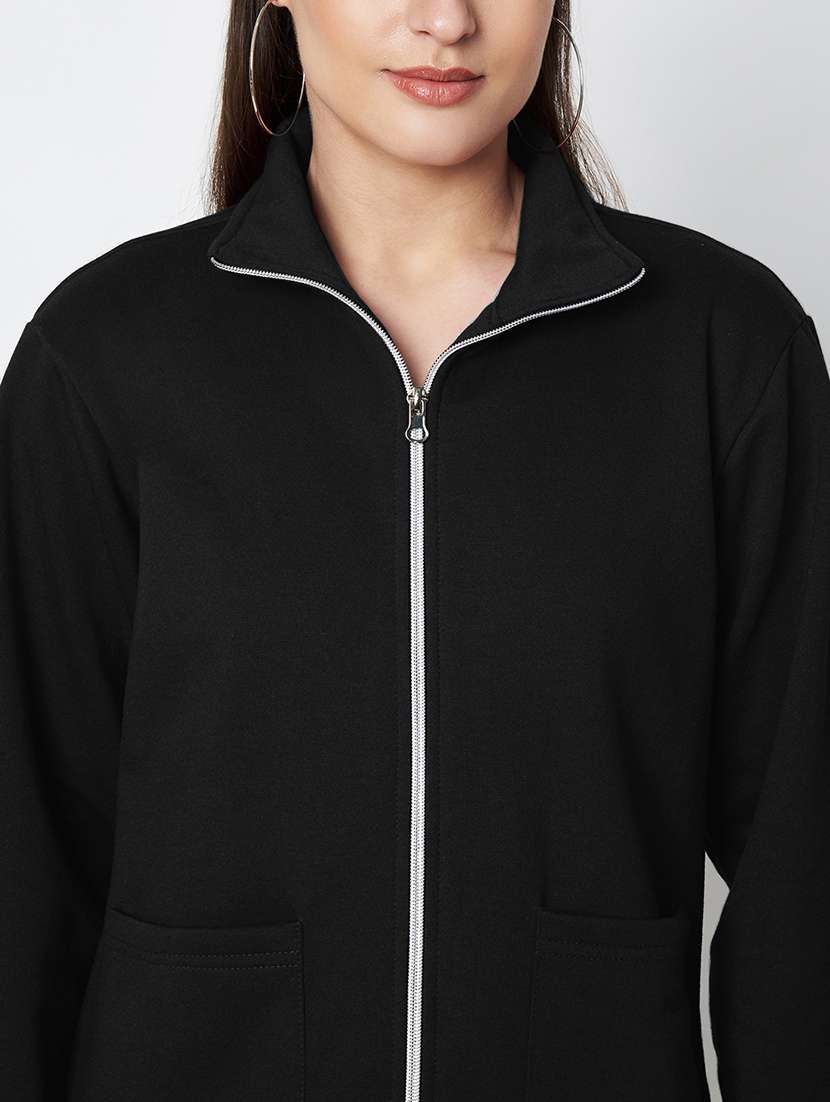 women solid stand collar long sleeve jacket - 22087124 -  Standard Image - 7