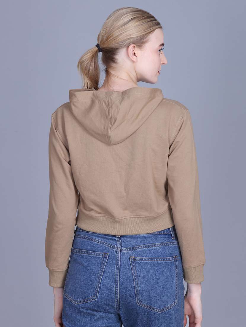 women solid long sleeve hooded sweatshirt - 22087128 -  Standard Image - 2