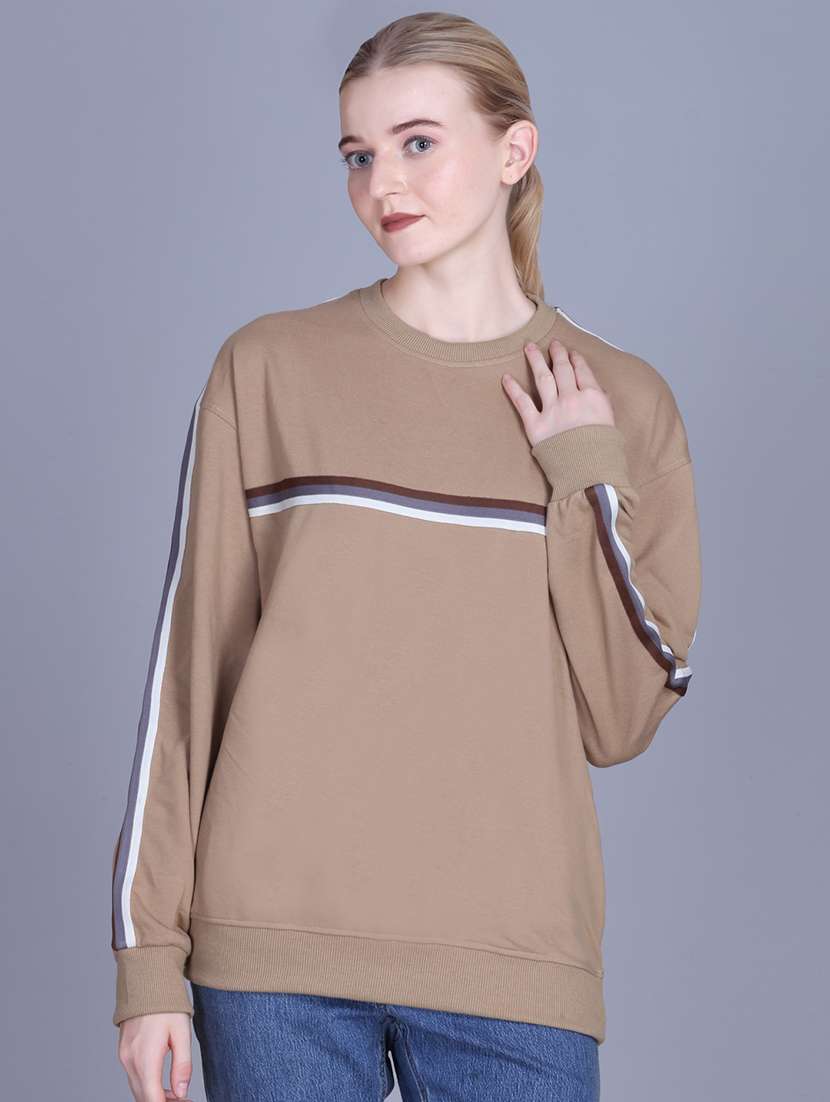 women solid long sleeve round neck sweatshirt