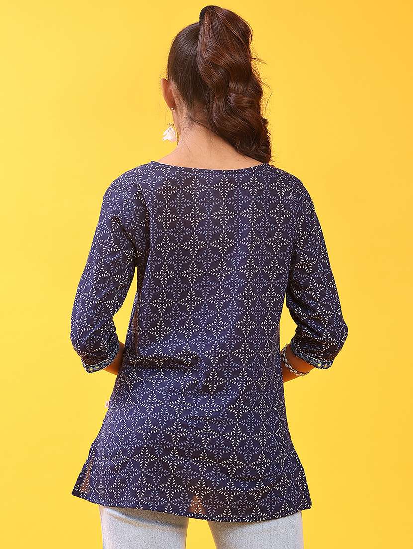women printed three quarter sleeve straight kurti - 22087280 -  Standard Image - 2