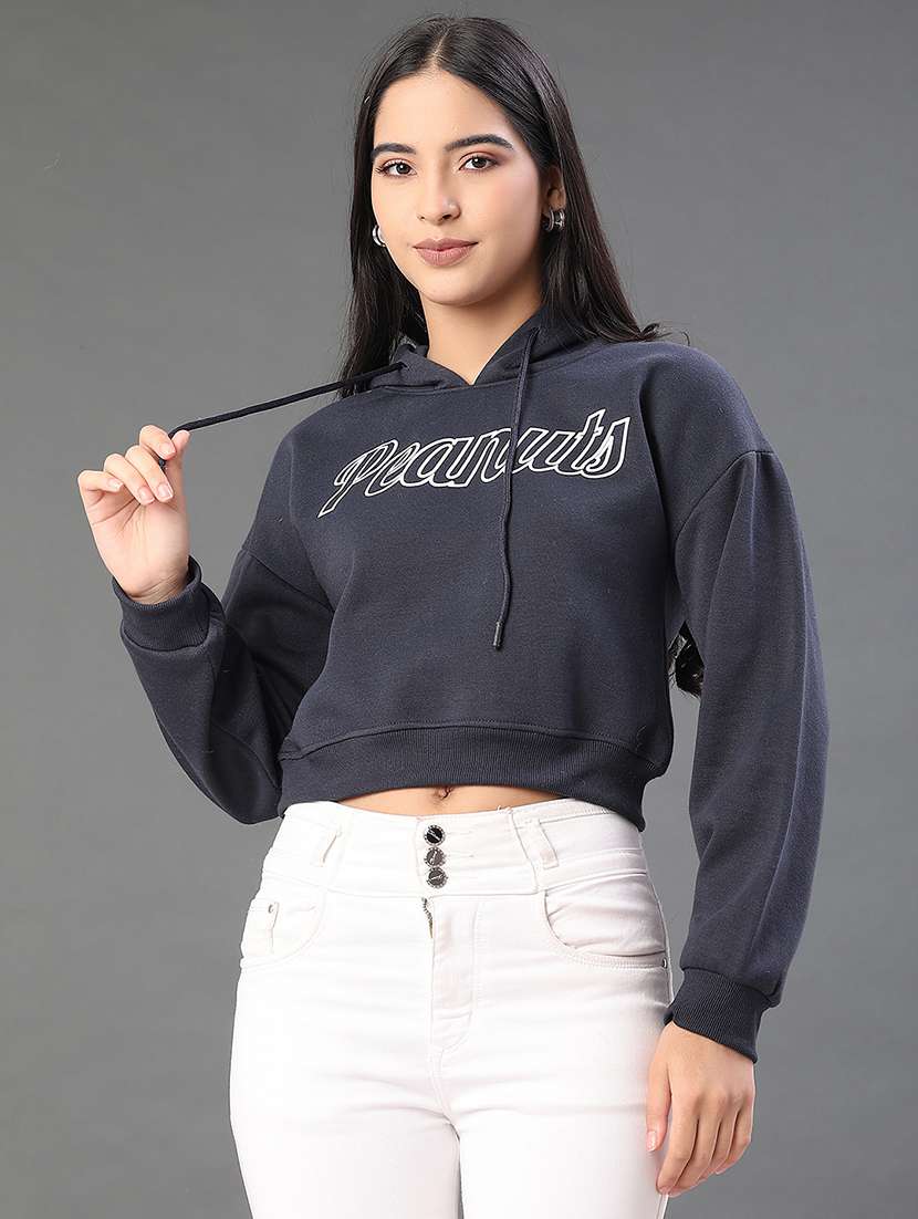 women printed long sleeve hooded sweatshirt