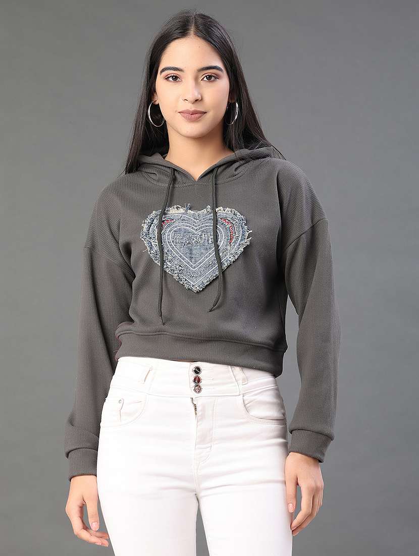 women solid with work long sleeve hooded sweatshirt - 22087871 -  Standard Image - 2