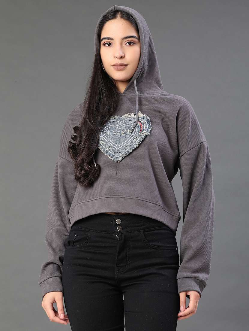 women solid with work long sleeve hooded sweatshirt - 22087872 -  Standard Image - 2
