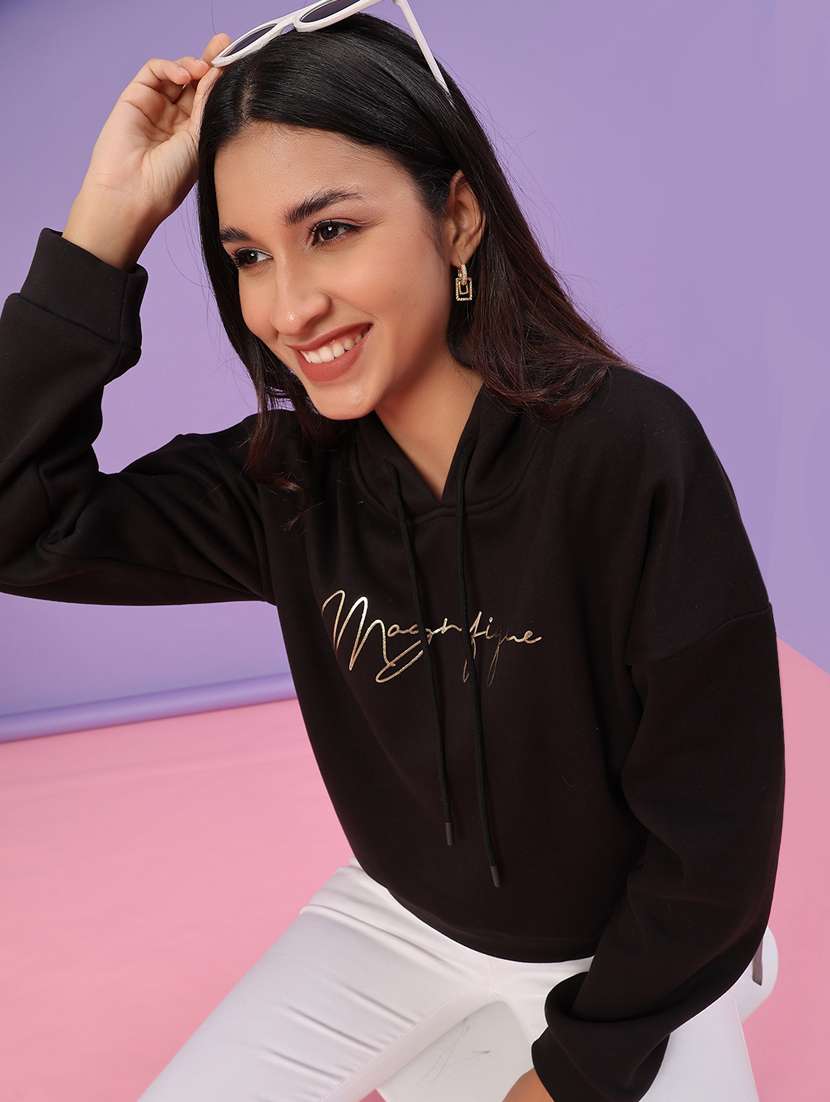 women typographic long sleeve hooded sweatshirt - 22087878 -  Standard Image - 2