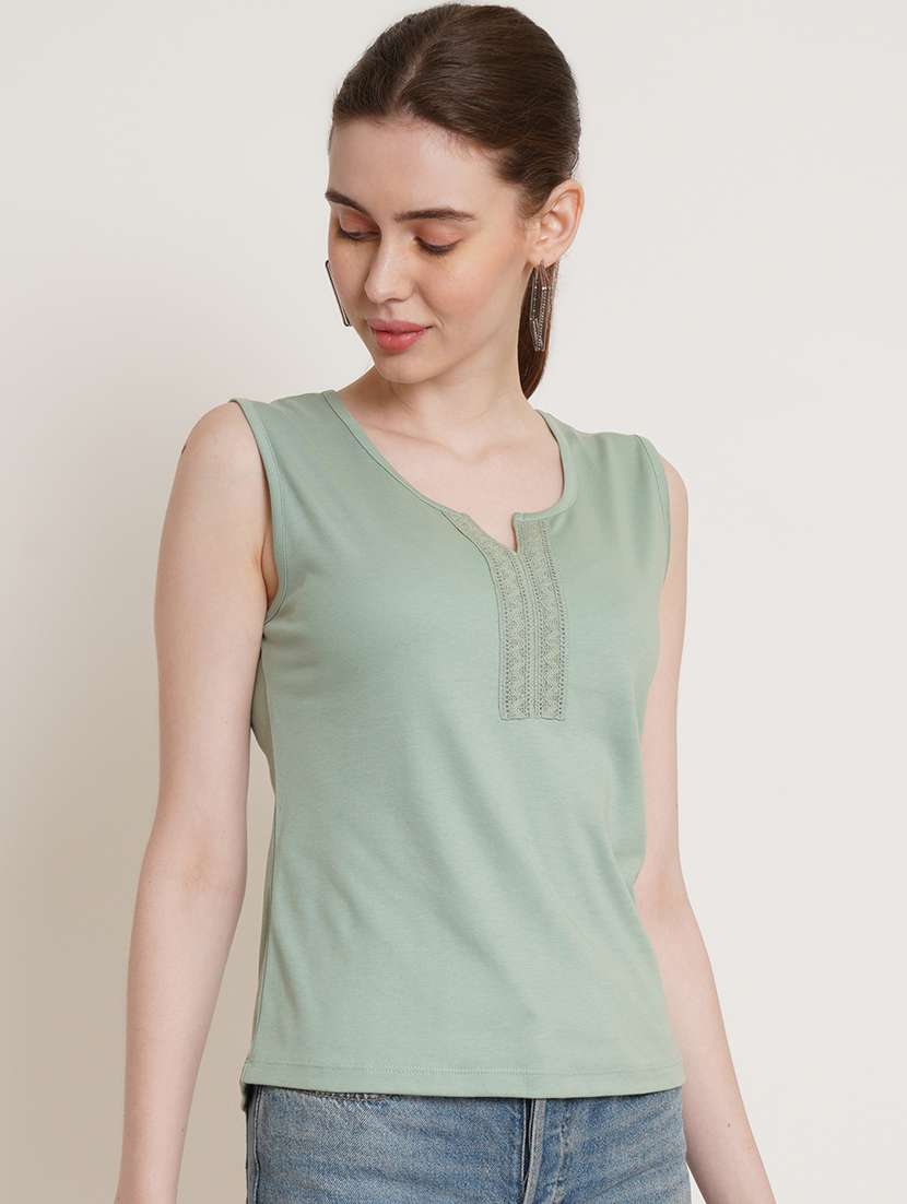 women solid notch neck sleeveless tank top - 22087919 -  Standard Image - 2