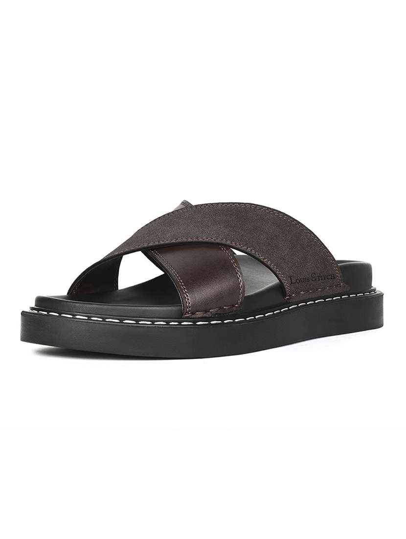 men brown slip on sandal - 22087921 -  Standard Image - 2