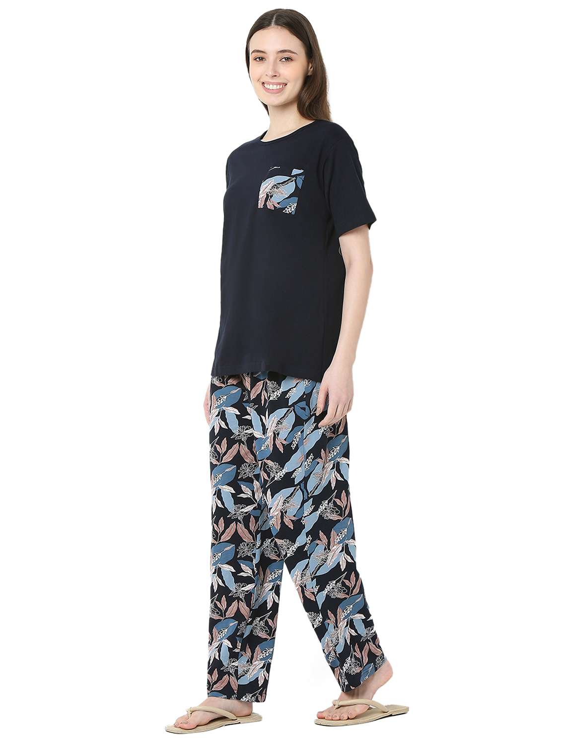 navy blue cotton pyjama set nightwear - 22087924 - Standard Image - 2