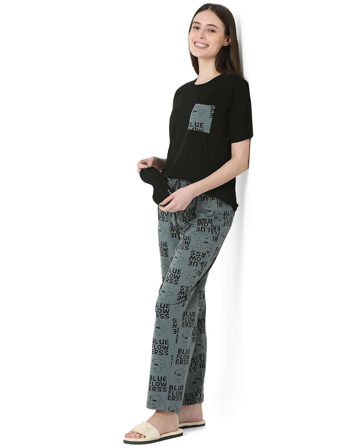 black cotton pyjama set nightwear - 22087926 -  Standard Image - 2