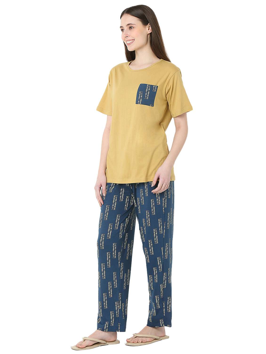 mustard cotton pyjama set nightwear - 22087928 -  Standard Image - 2