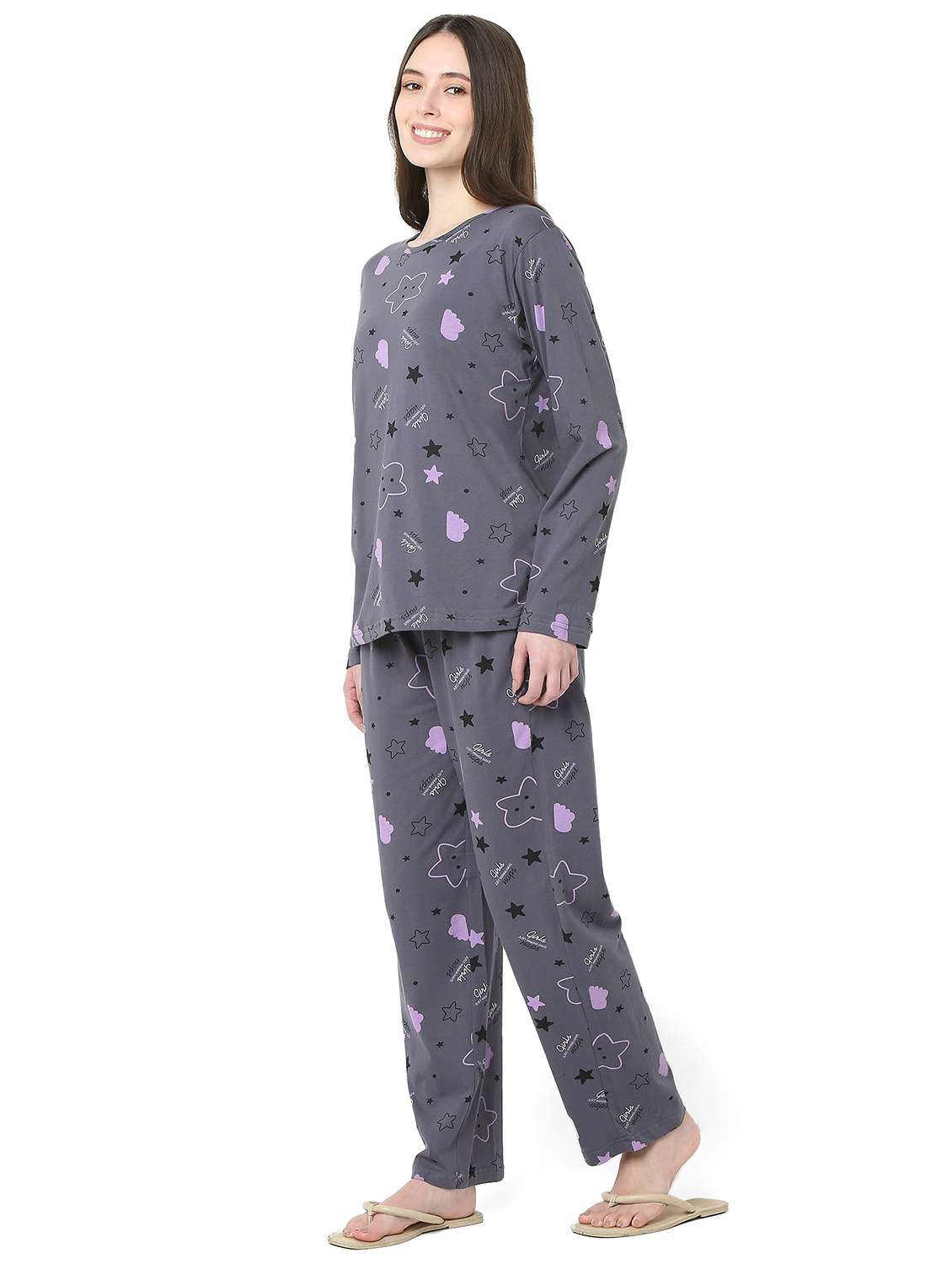 women printed long sleeve nightwear pyjama set - 22087938 -  Standard Image - 2