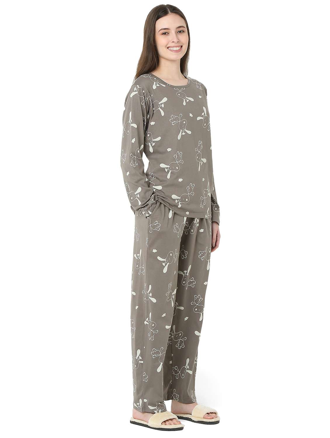women printed long sleeve nightwear pyjama set - 22087939 -  Standard Image - 2