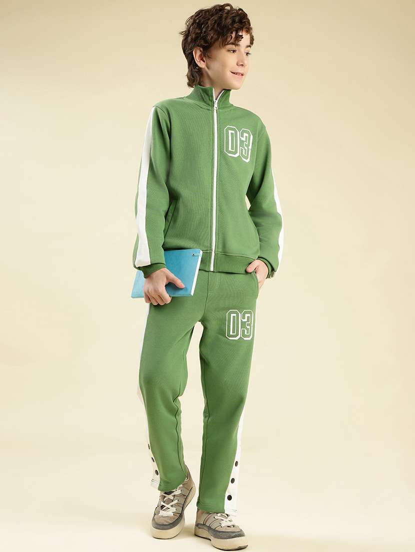 boys color block round neck full length track suit