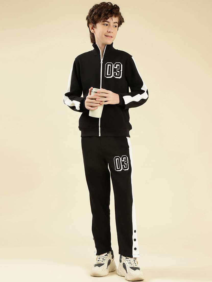 boys color block round neck full length track suit