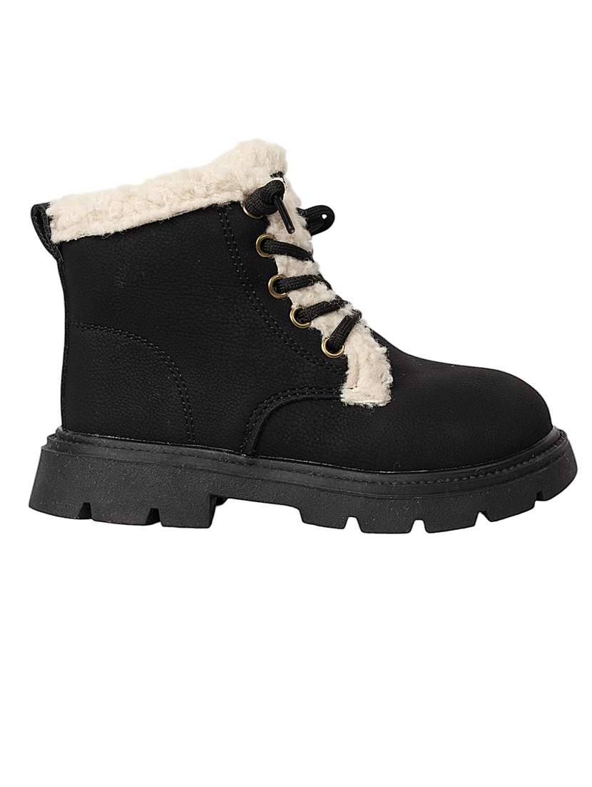 kids black solid lace up boot - 22088025 - Standard Image - 2