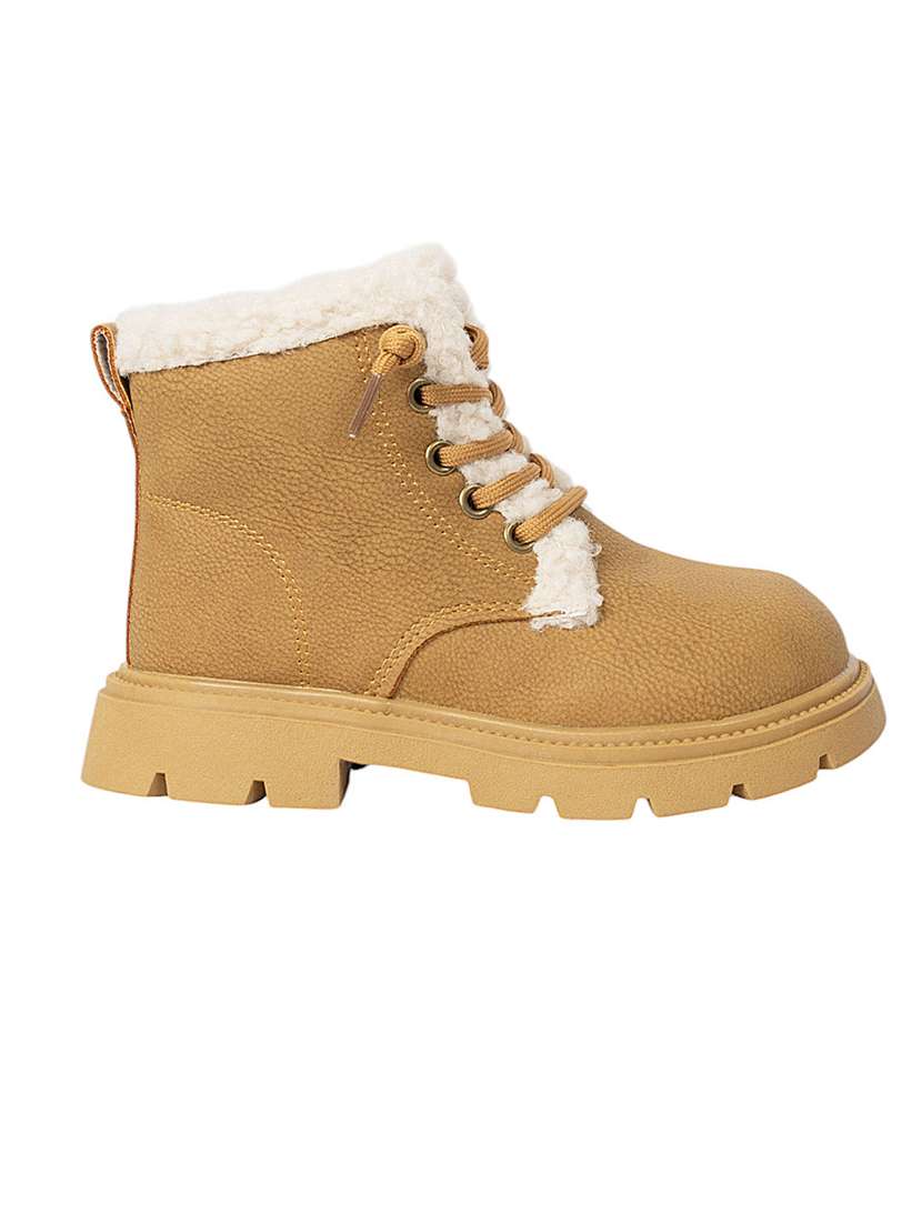 kids beige solid lace up boot - 22088026 - Standard Image - 2