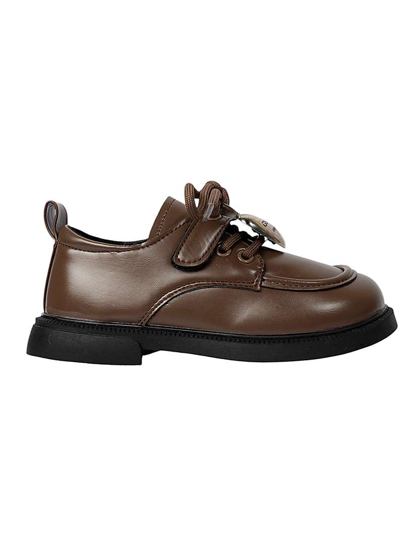 boys brown solid lace up shoes - 22088038 - Standard Image - 2