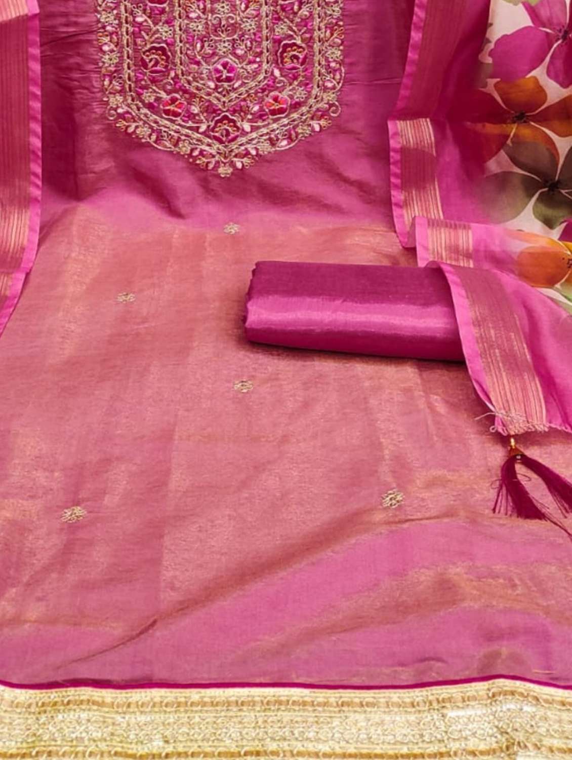 women solid with work embroidered unstitched suit set - 22088052 -  Standard Image - 2