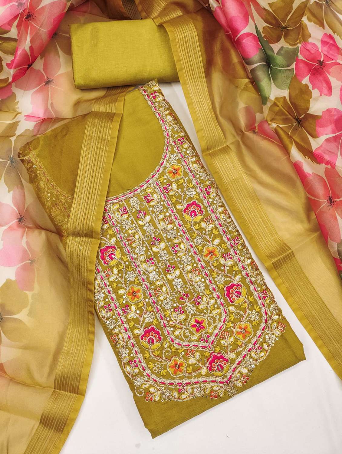 women solid with work embroidered unstitched suit set - 22088053 -  Standard Image - 2