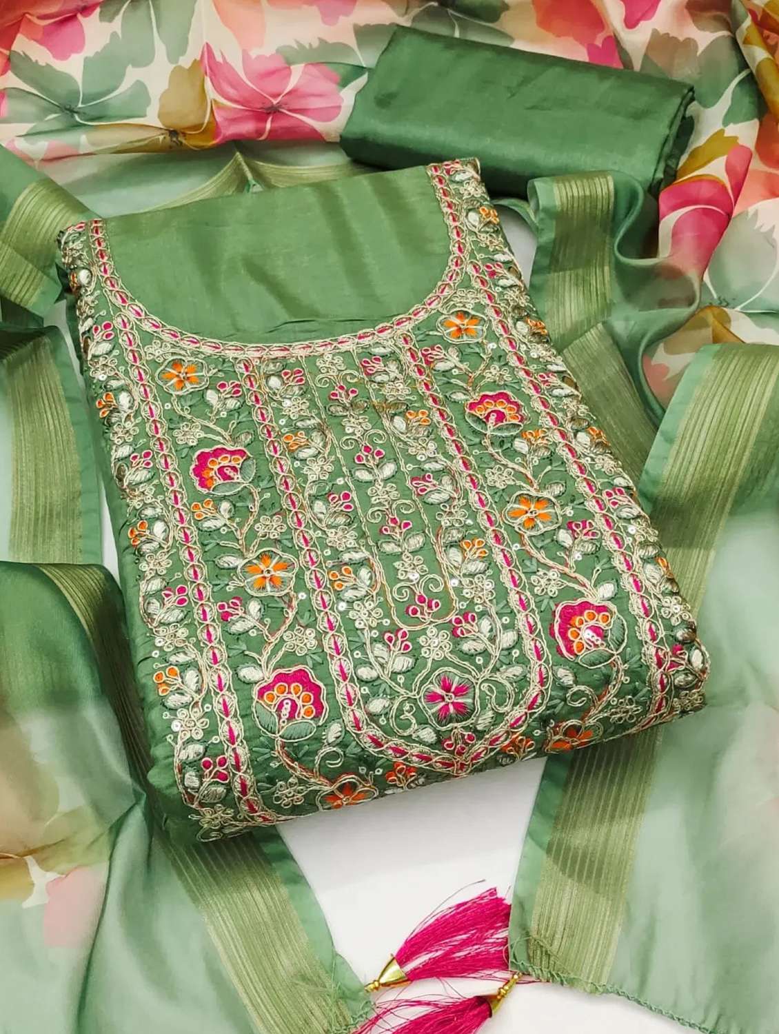 women solid with work embroidered unstitched suit set