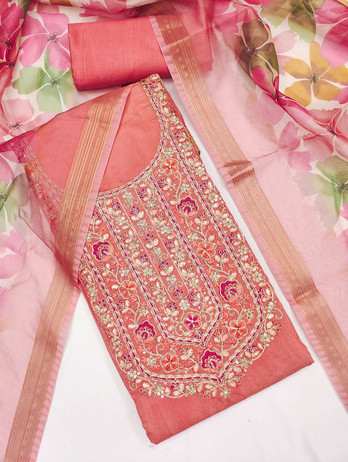 women solid with work embroidered unstitched suit set - 22088055 -  Standard Image - 2