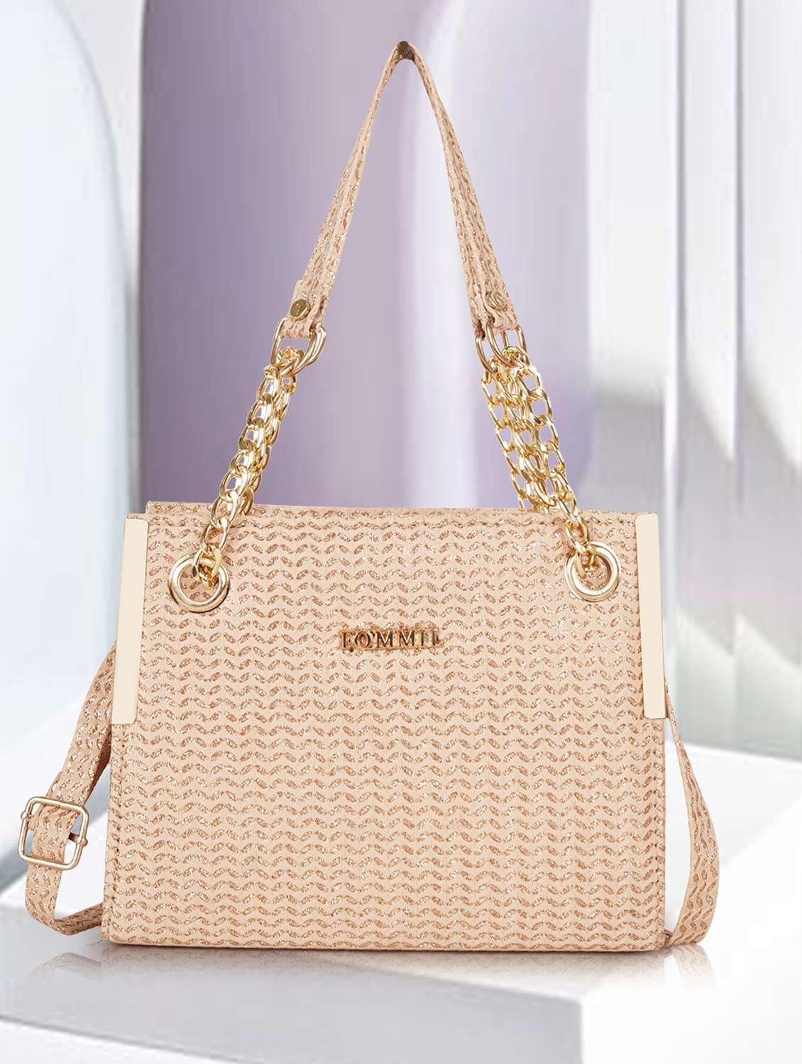 handbag golden self design satchel bag