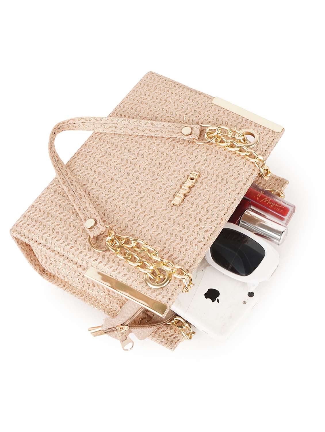 handbag golden self design satchel bag - 22088057 - Standard Image - 2