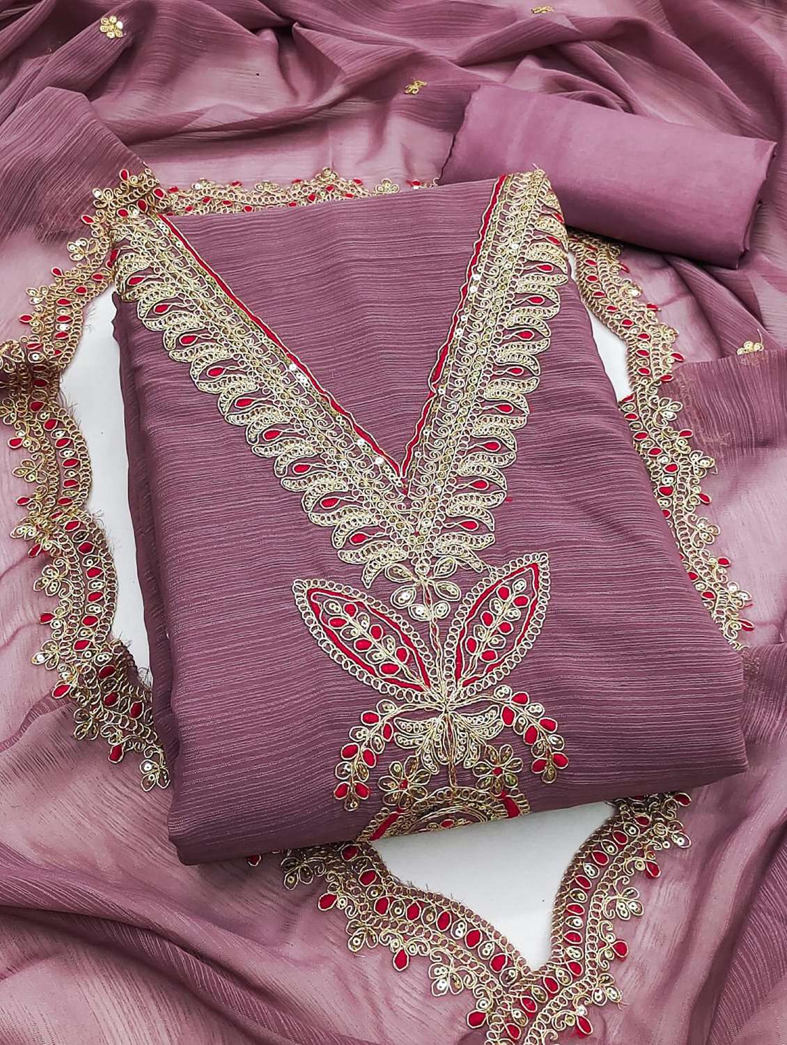 women solid with work embroidered unstitched suit set - 22088079 -  Standard Image - 2