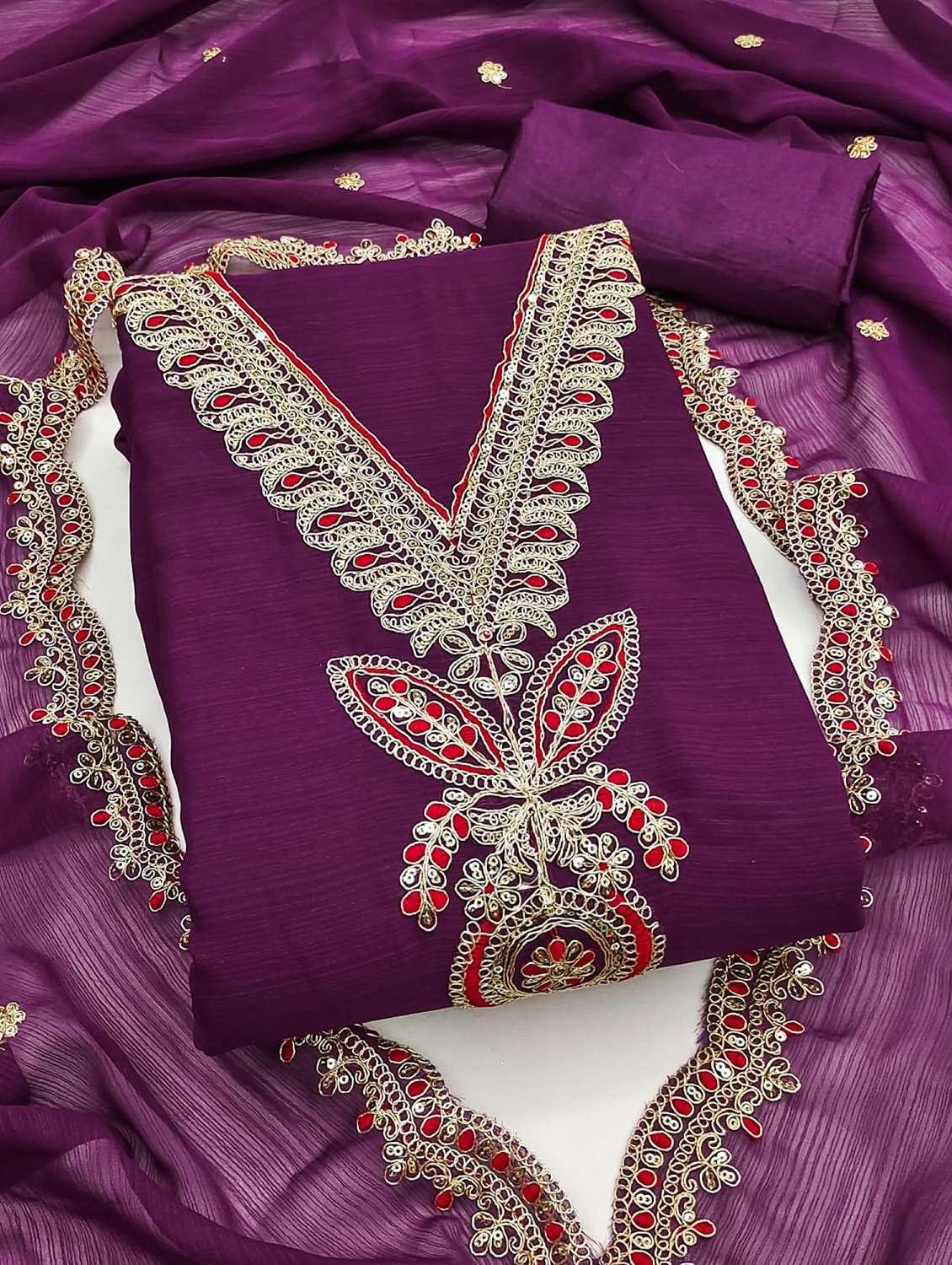 women solid with work embroidered unstitched suit set - 22088080 -  Standard Image - 2