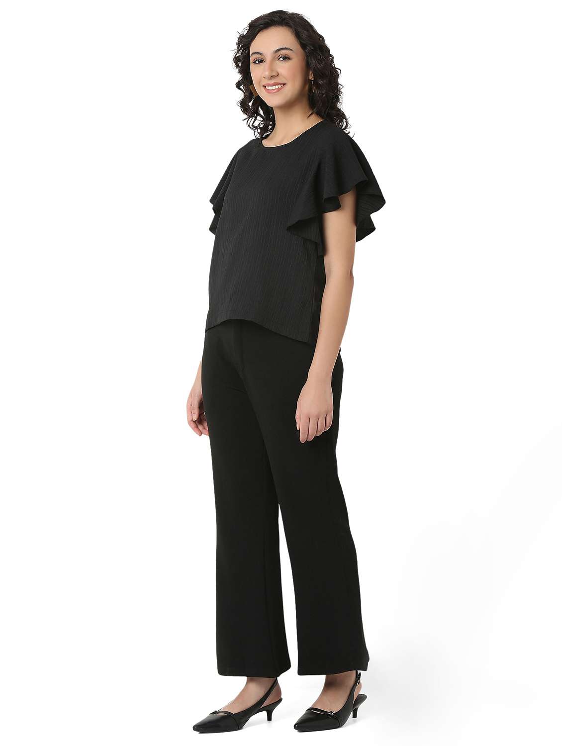 women solid top and trouser co-ord set - 22088091 - Standard Image - 2